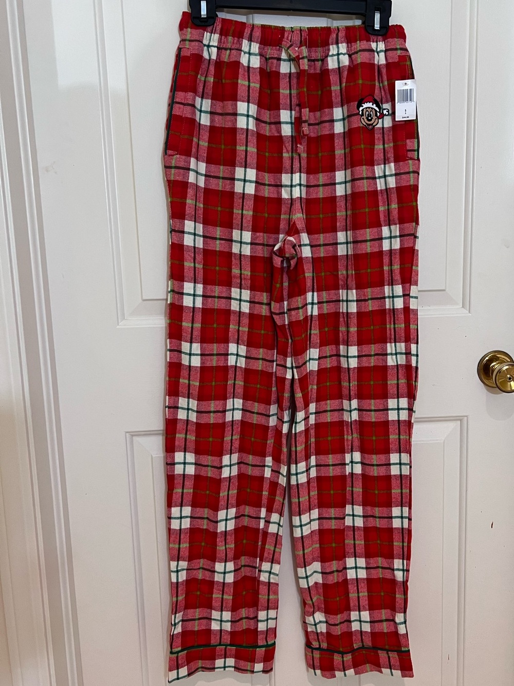 Disney Red Plaid Women’s Pajama Bottoms with Pockets & Mickey Detail